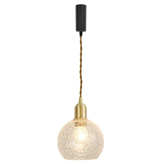 KAYYELAMP J-Type Track Lamp E26 Copper Base Cracked Glass Lampshade 3.2 Ft Adjusted Cord Modern Track Pendant Light for Home Kitchen Farmhouse Loft(No Bulb, Track)