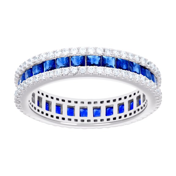 925 Sterling Silver Womens Blue White Princess-cut Round Cubic Zirconia Eternity Wedding Band Ring 4.4mm Wide Size 6 Ete