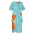 thumbnail image 3 of Polynesian Hawaiian light blue orange floral tattoo design Loose Pocket Dress dress, 3 of 6