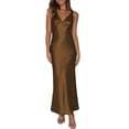 thumbnail image 1 of Vestido largo VUBIYA elegante de satén con cuello en V sin espalda para mujer, 1 of 5