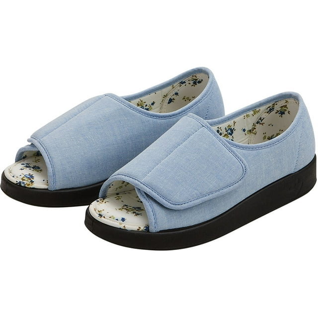 Silverts Women In & Outdoor Easy Closure Open Toe Slippers, 12, Denim