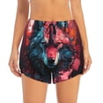 thumbnail image 2 of Picia Red Flame Wolf Head Pattern Women's 2 in 1 Athletic Running Shorts High Waisted Workout Casual Gym Sweat Shorts with Comfy Liner Zipper Pockets-Large, 2 of 9