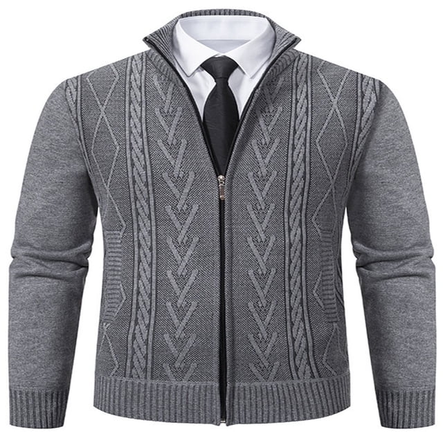 Cardigan pour Hommes, Cardigan à Fermeture Éclair, Manches Longues, Col Montant, Couleur Contrastée