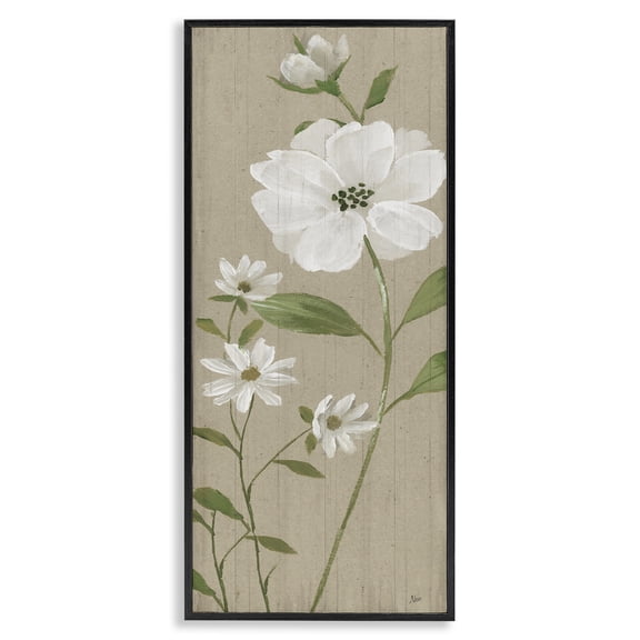 Stupell Industries Poppies on Neutral Beige Plants & Flowers Painting Black Framed Art Print Wall Art, 10 x 24
