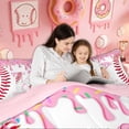 thumbnail image 4 of Meiyoeat Donut Baseball K Letter Twin Comforter Sets for Kids Girls, Cartoon Ice Cream Drip Bedding Set, Pink, Pink Reversible, 2pcs, 4 of 6