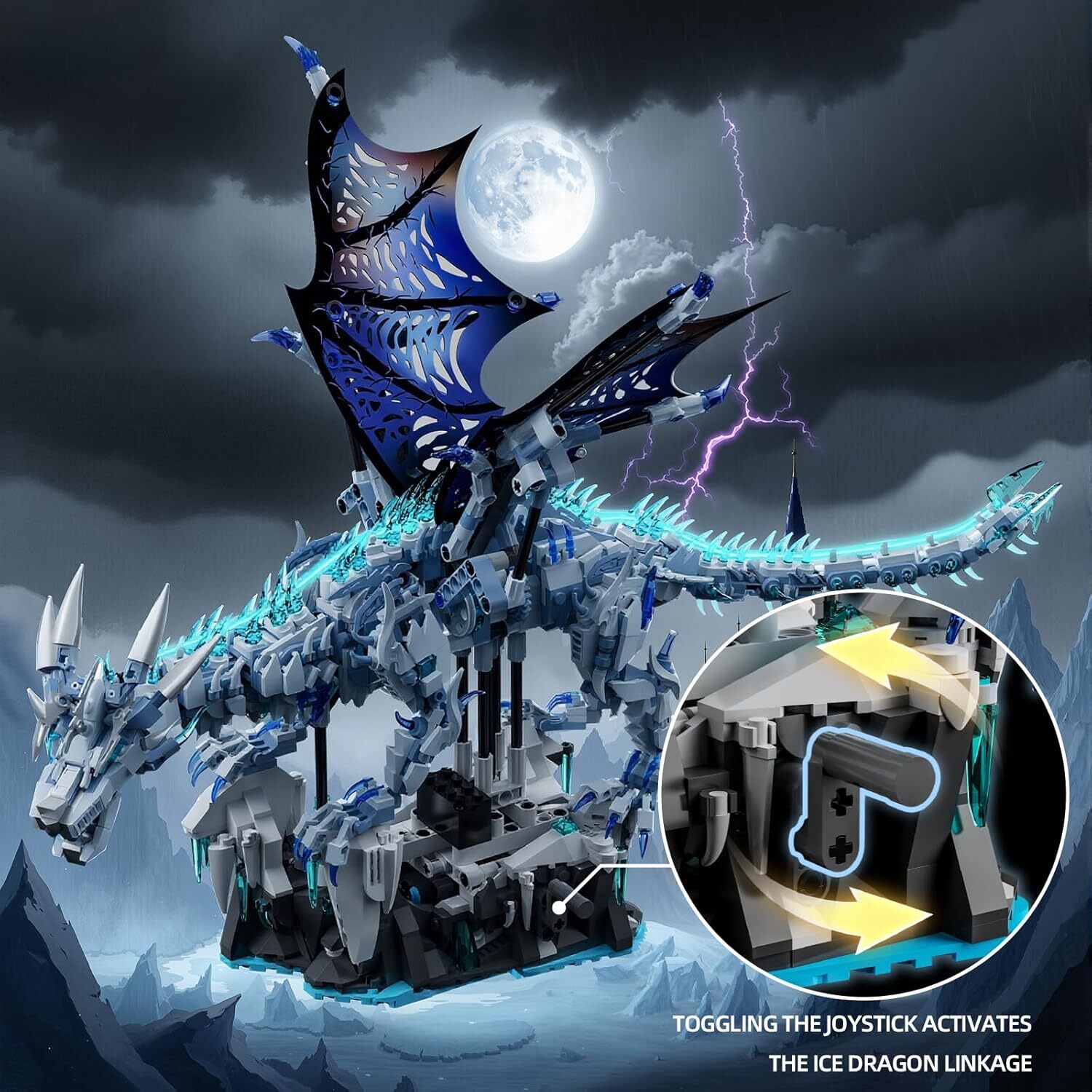 Goirzi 1646Pcs Dark Ice Dragon Building Blocks Set – Display Model Kit, Mythical Creature Building Toys for Collection and Decoration