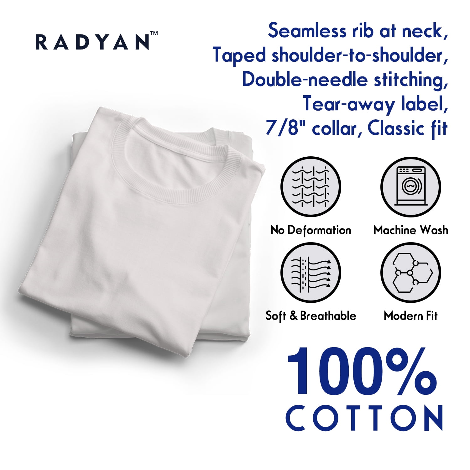 RADYAN Classic Tubular Retail Fit 1x1 Cotton Rib Short-Sleeve, Cotton and  Polyester Fabric, Round Neck Silky Blend Royal Blue Tee for Men 
