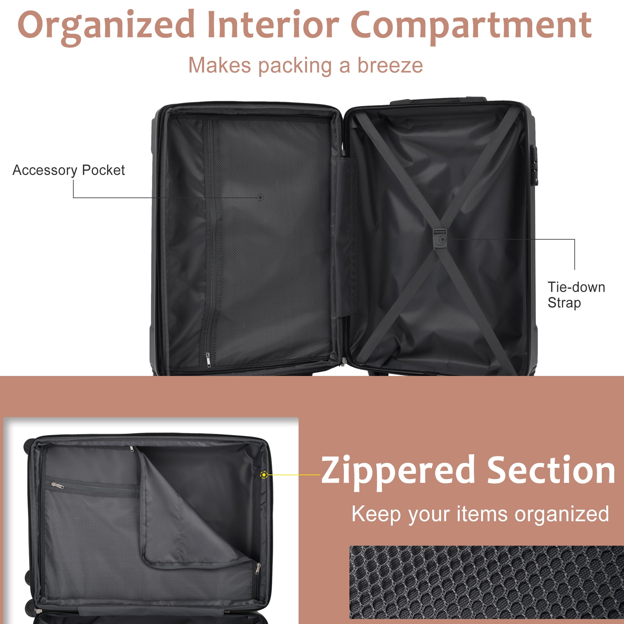 Hardshell Luggage, Lightweight Durable ABS Suitcases with Double Wheels, Expandable 28-inch Checked Luggage