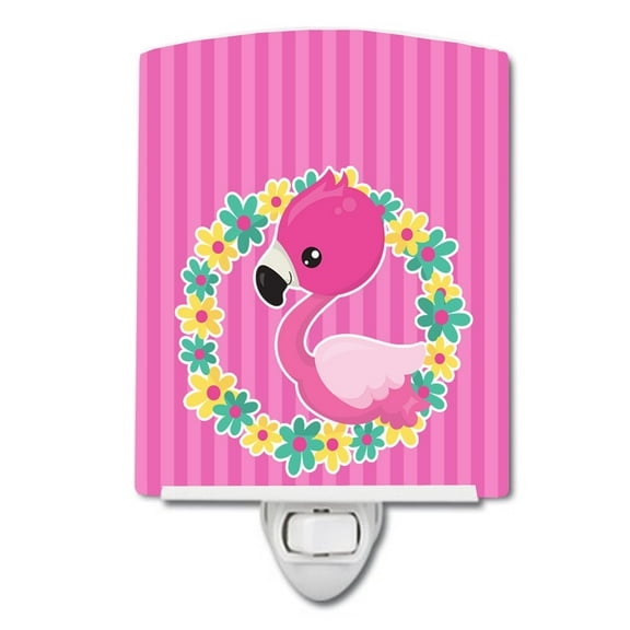 Caroline's Treasures BB8768CNL Flamingo Flower Wreath Ceramic Night Light, 6x4x3", multicolor