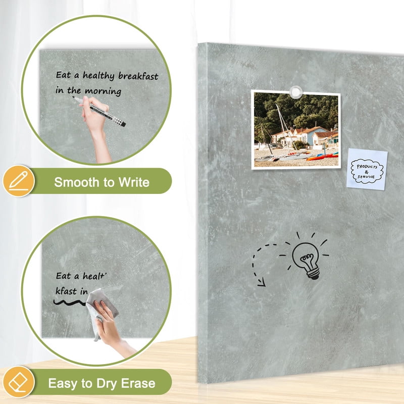 Frameless Magnetic Whiteboard Dry Erase White Board 28"x20" Decorative White Board for Wall with Concrete Pattern White Board for Home Office Decor, Bedroom, Kitchen, Classroom with Accessories