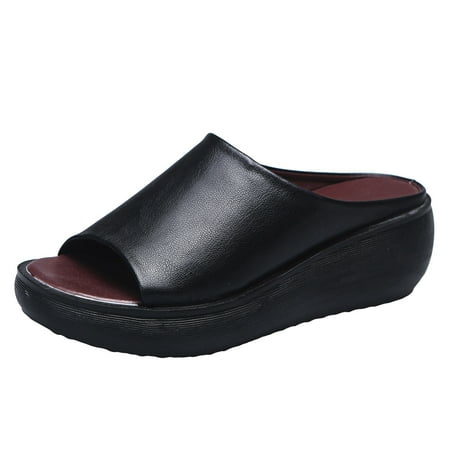 

Huanghuaa Women Sandals Retro Solid Color Spring And Summer New Pattern Simple Slip On Wedge Sandals Comfortable Soft Soled Shoes Walking Sandals Women Size 9