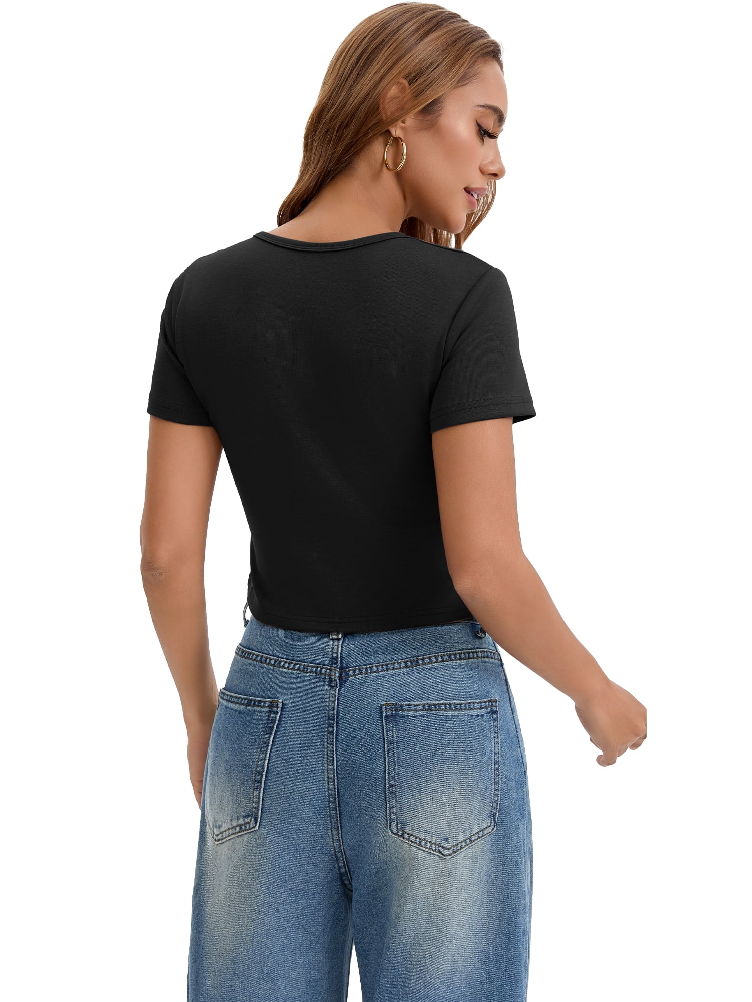DARING DIVA Women's Cropped Basic Tees with Short Sleeves and Crewneck XL Black