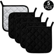 ZOUYUE Set of 5 Black Cotton Kitchen Everyday Basic Terry Pot Holder Heat Resistant Coaster Potholder for Cooking and Baking