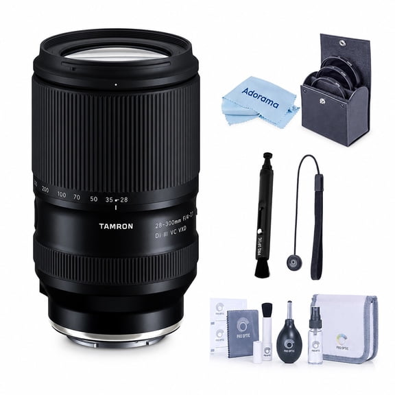 Tamron 28-300mm f/4-7.1 Di III VC VXD Lens for Sony E, Black, Bundle with 67mm Filter Kit, Cleaning Kit, Lens Cap Tether and Cleaning Cloth