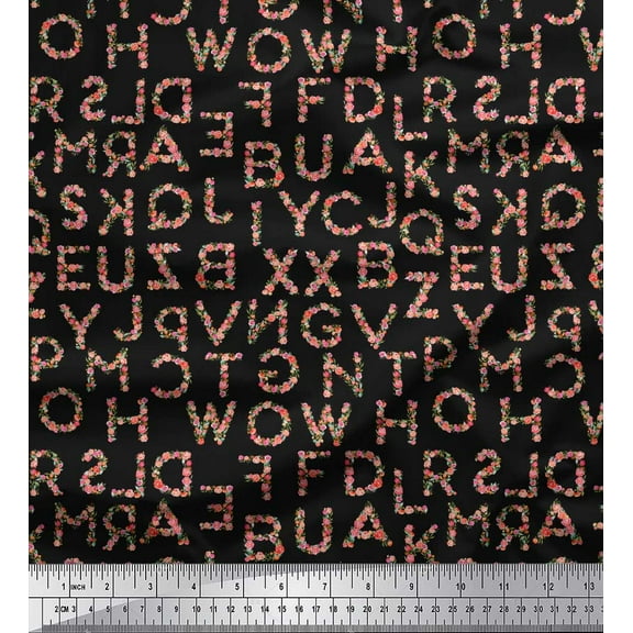 Soimoi Black Cotton Voile Fabric Floral Alphabet Text Print Sewing Fabric Yard 42 Inch Wide