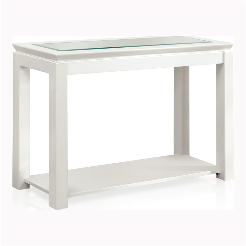 Shelf Console Table In Glossy White, Contemporary White Lacquer Console Table