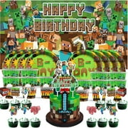 Minecraft Birthday Cups Party Supplies Decor Backdrop Paper Plates Fans Decorations Banner