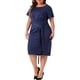 thumbnail image 4 of Vestido de talla grande Agnes Orinda para mujeres, con cuello redondo, manga corta, cinturón, nudo y diseño midi en azul marino 1X, 4 of 6