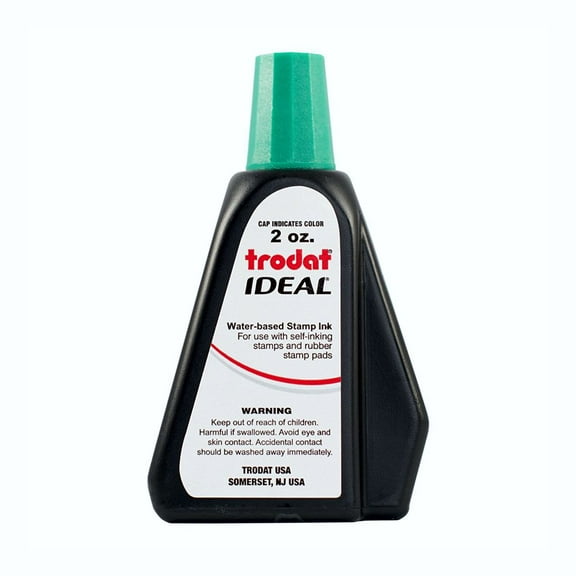 Green Self-Inking Stamp Ink, Trodat 2oz Drip Spout Bottle