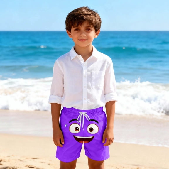 Cethrio Boys Beach Shorts, Funny Elastic Waist Quick-drying Summer Swim Shorts Purple Size 10-12