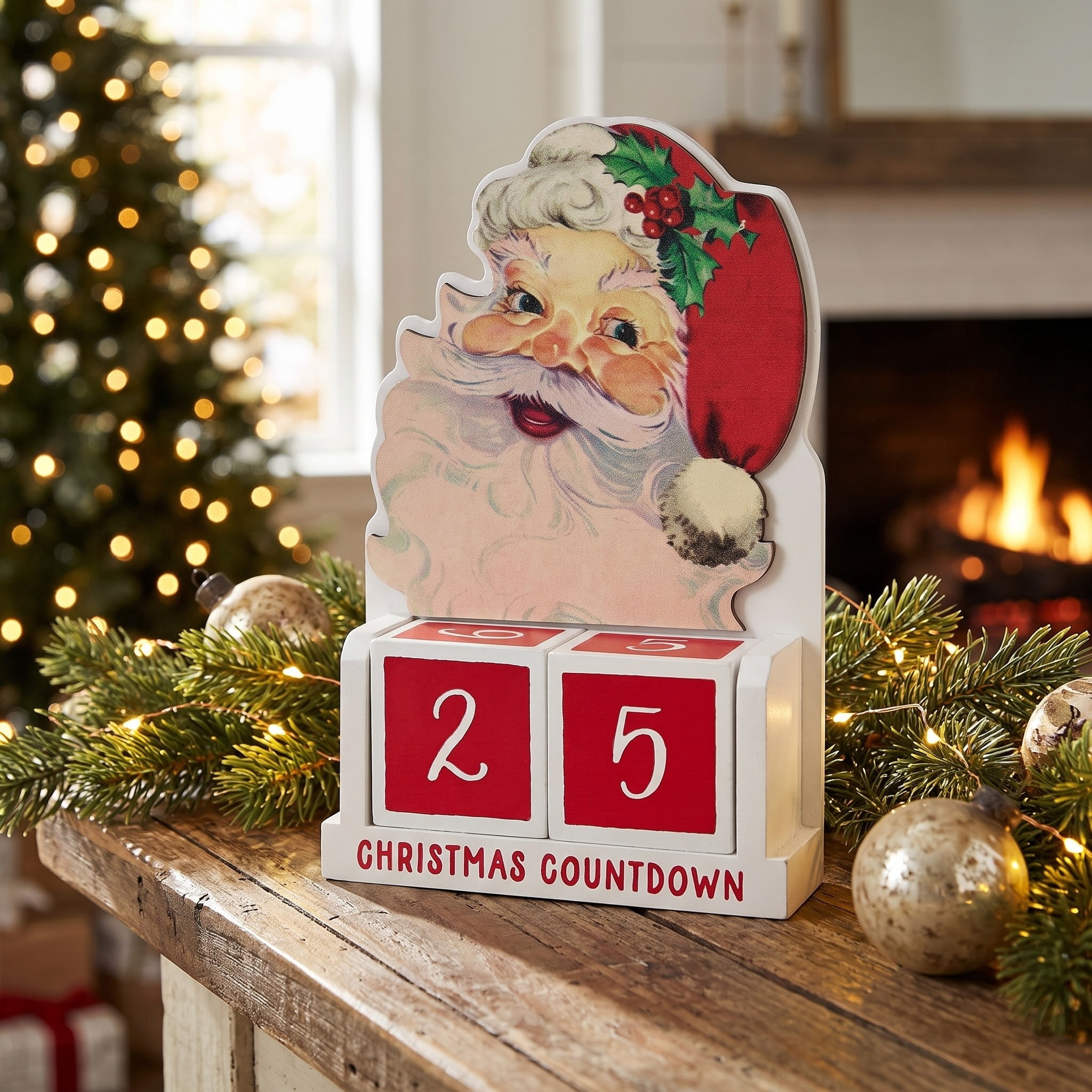 Santa's Countdown Advent Calendar Christmas Decoration, Red and White, 5" x 8", by Holiday Time
