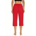 thumbnail image 4 of Tianiyouqing Women Capri Pants Wide Leg Drawstring Elastic Waist Maternity Gaucho Pants High Waisted Pull on Trendy Crop Trousers with Pockets Red L, 4 of 9