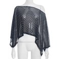thumbnail image 3 of Women's Polka Dot Sheer Mesh Asymmetrical Off Shoulder Top Black S, 3 of 10