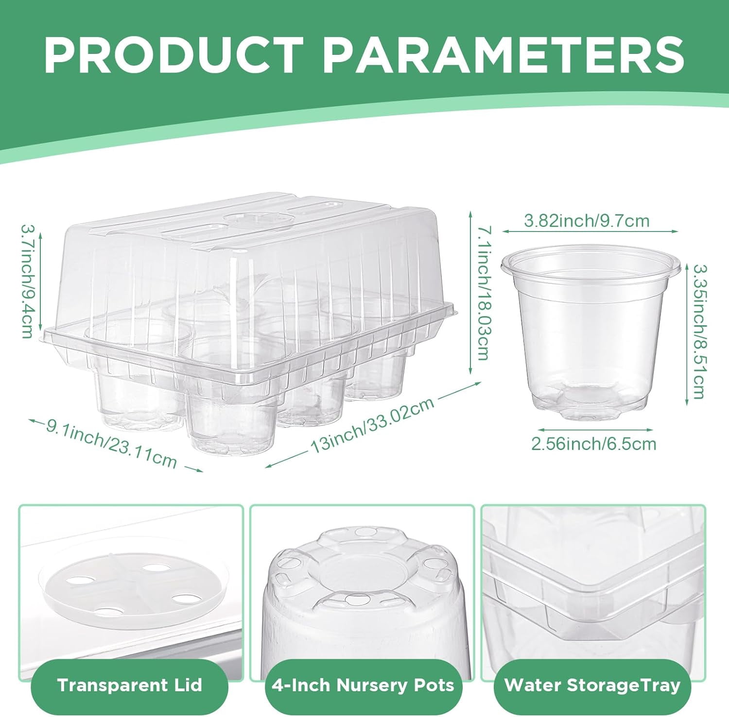 Seed Starter Tray Kit with Nursery Pots and Humidity Dome for Plant Germination