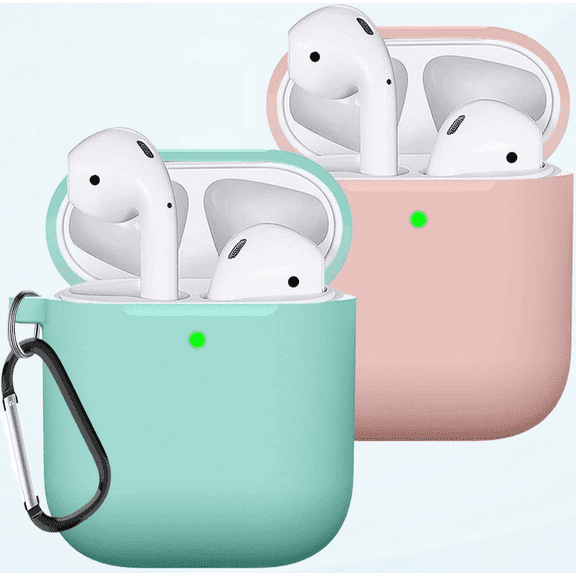 Compatible AirPods Case Cover Silicone Protective Skin for Apple Airpod Case 2nd &1st Generation (2 Pack) (Pink-Turquoise)