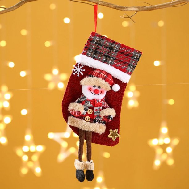1 media de NavidadDecoración navideñaCalcetines de Papá NoelMuñecos de tartánMedias de pelusaColgantes para el árbol de Navidad