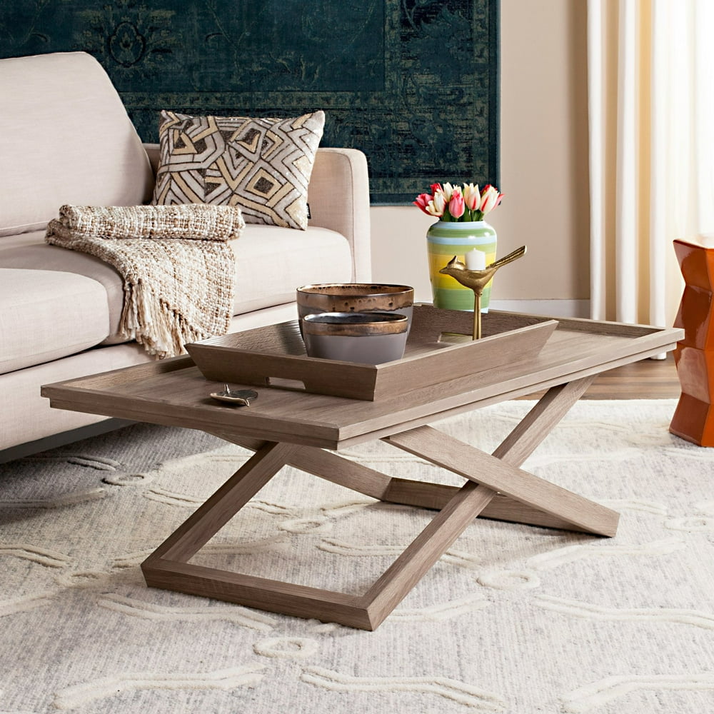 Safavieh Arleana 43" Width Cross Leg Coffee Table with Tray, Light Grey