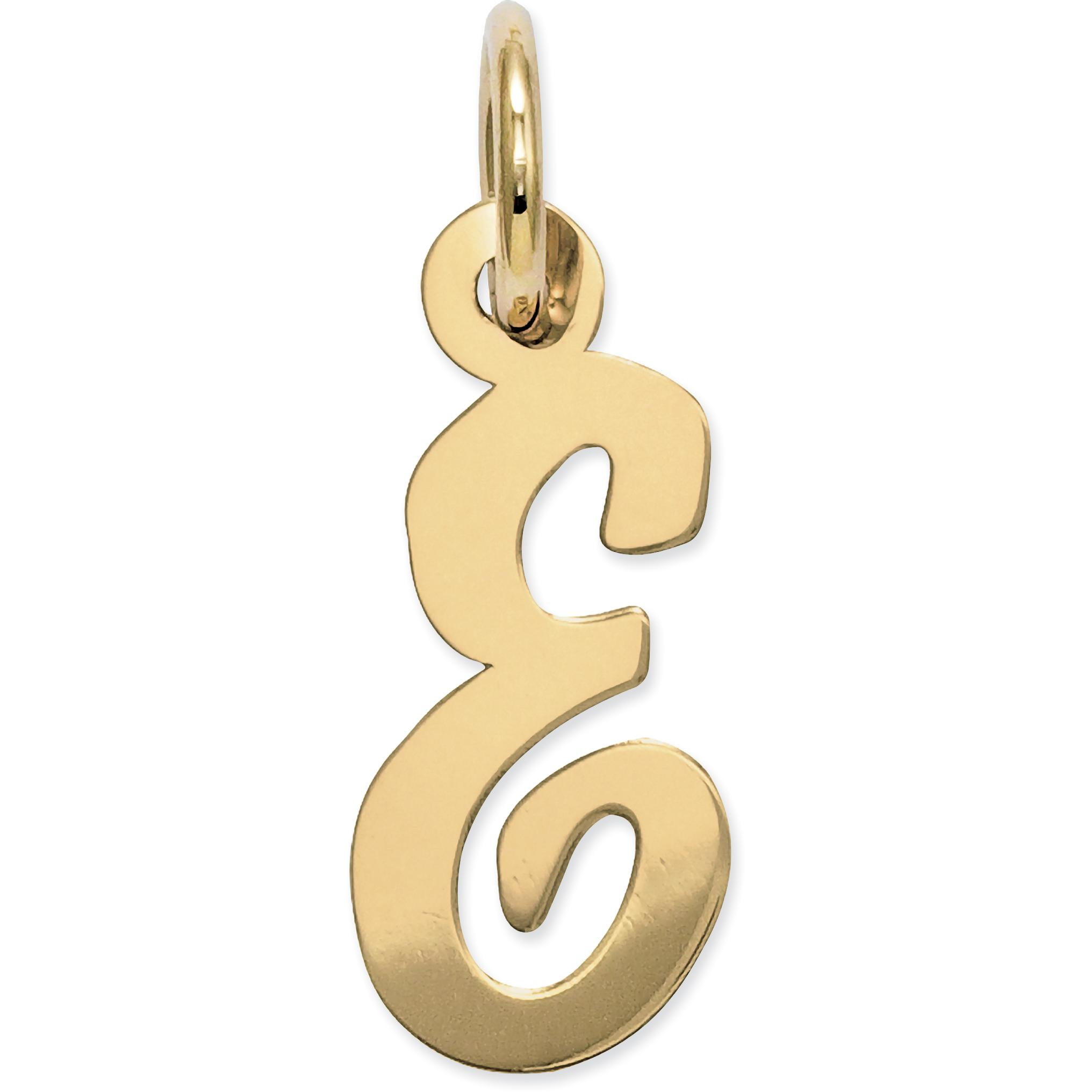 14K Yellow Gold Small Script Initial Letter E Charm