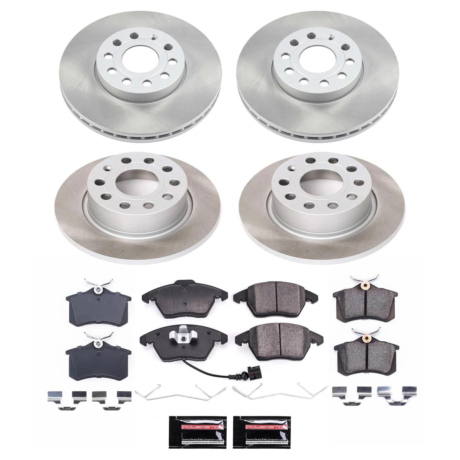 PowerStop Front and Rear Semi-Coated Rotor and Low-Dust Ceramic Brake Pad Kit SC5749