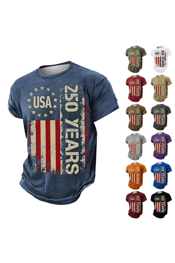 250 Anniversary Usa Shirt Casual Short Sleeve T Shirt Comfortable Breathable 250Th Anniversary Mens Graphic Tees Blue XL