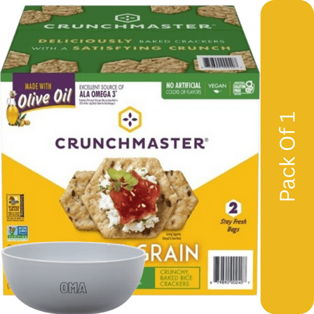 Crunchmaster 5 Seed Multi-Grain Crackers, 10 oz., 2 Pack with white bowl by OMA