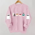 thumbnail image 7 of TKLPEHG Womens Halloween Sweatshirt 2026 Fashion Bookish Reading Ghost Graphic Sweatshirt For Book Lover Long Sleeve Crewneck Funny Pullover (Pink,L), 7 of 7