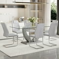 thumbnail image 2 of NYEESS 7-Piece Glass Dining Table Set for 6 with Tempered Glass Top and 6 Upholstered PU Chairs Chrome Base for Dining Room Kitchen, 2 of 13
