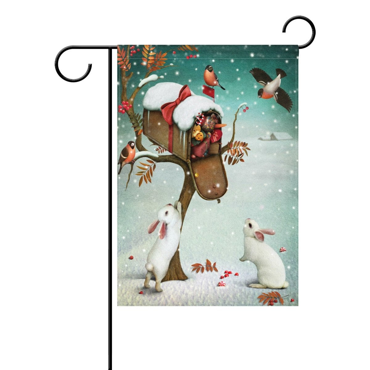 POPCreation Christmas Rabbit Bunny Garden Flag Mailbox Winter Forest Bird Outdoor Flag Home