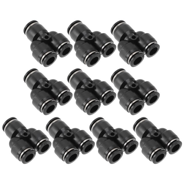 Conectores de aire Push to Connect 1/2"x3/8"x3/8" tipo Y, adaptadores rápidos de línea de aire, 10 piezas, tono negro y plateado