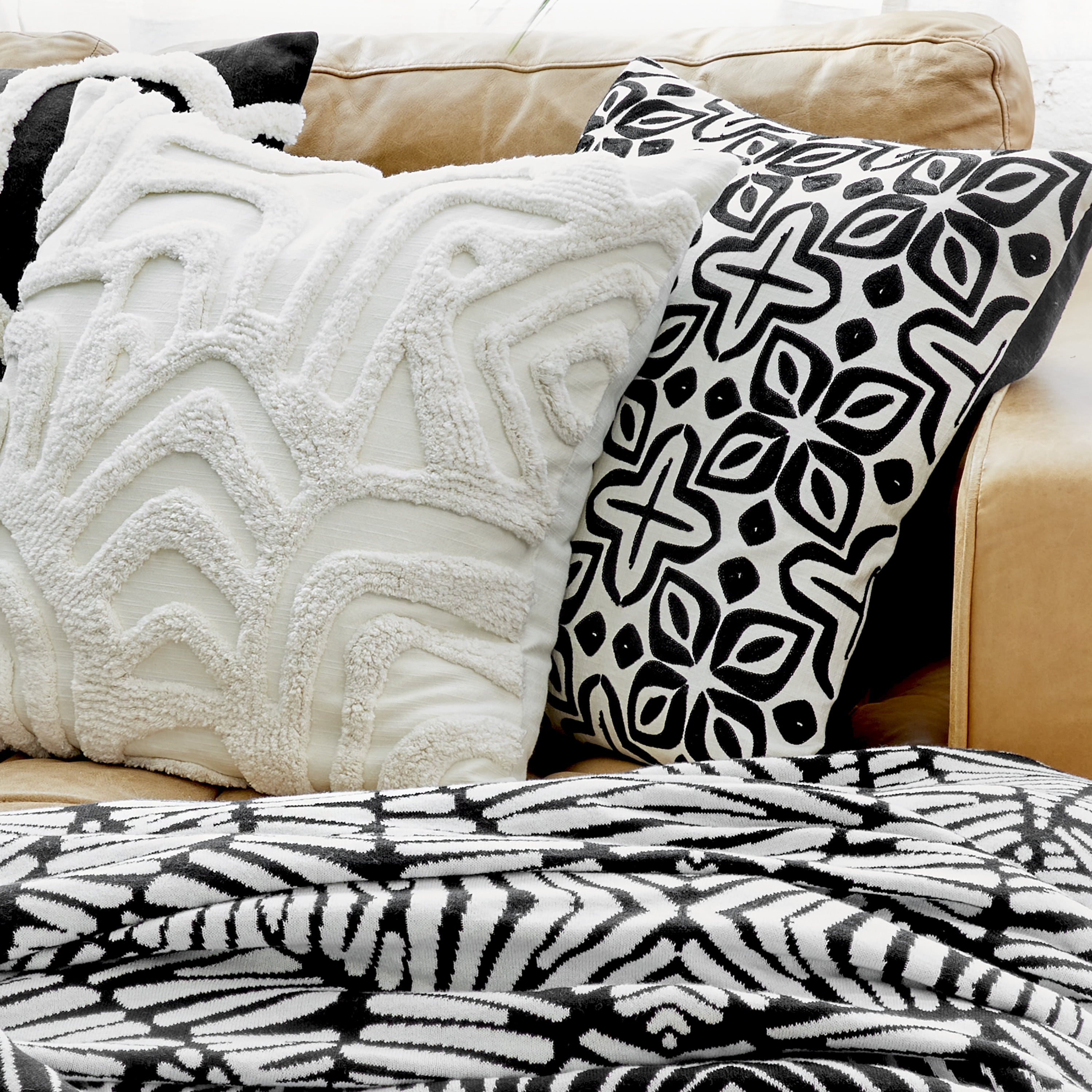 Rochelle Porter Beauty Decorative Square Pillow,Throw, White, Black, Cotton, Polyfill, 20"x 20", 1 Count