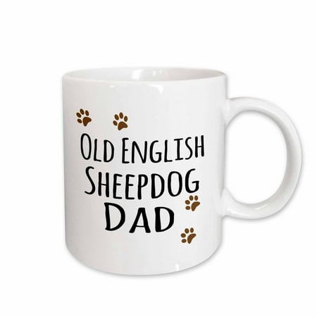 

3dRose Old English Sheepdog Dad - Sheep Dog - Doggie by breed - brown paw prints doggy lover pet owner love Ceramic Mug 15-ounce