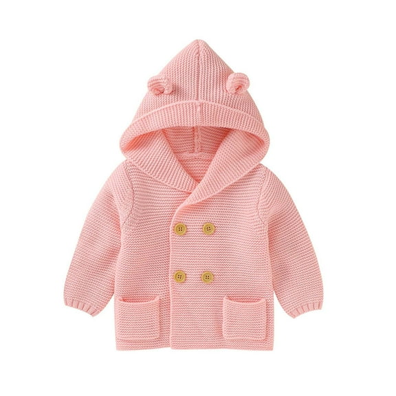 Odeerbi Sweater for Kids Toddler Baby Boys Girls Solid Color Cute Ears Knitted Tops Warm Coat Clothes Pink