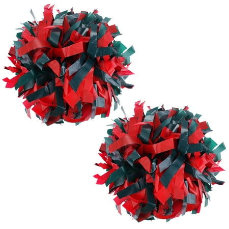 Plastic Cheer Pom Poms Cheerleading Cheerleader Gear 2 pieces one pair poms(Forest Green/Red)