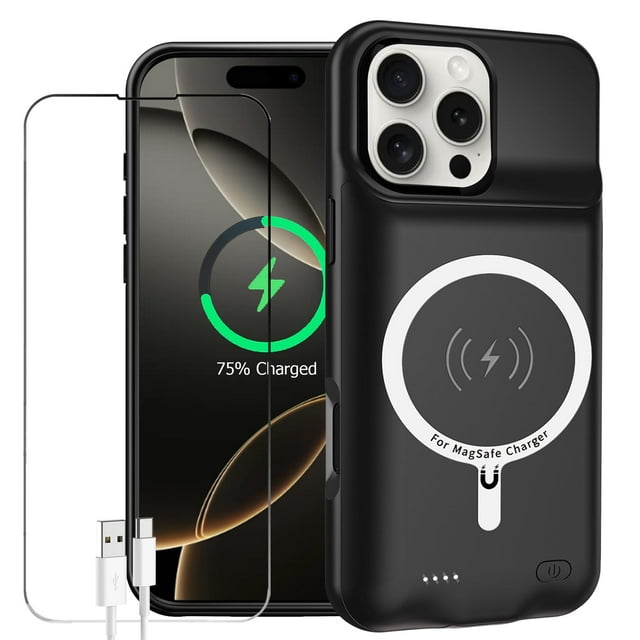 Funda de batería YINGYKJ para iPhone 16 Pro Max 12000mAh negra