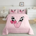 thumbnail image 2 of Erosebridal Letter Initial V Bedding Twin Comforter Set,Kawaii Bow Down Comforter,Super Cozy Reversible Bedding Sets Twin with Comforter,Cow Print Decor,3pcs, 2 of 8