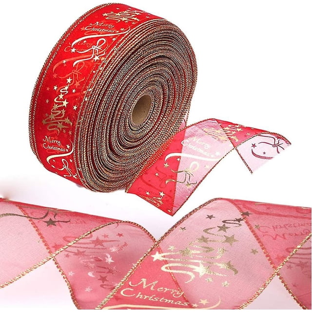 Feliz Navidad Impresión Glitter Ribbon Swirl Wired Sheer Christmas Tree Decoración Banda para el cabello Arcos Envoltura de regalos Diy Crafts 200x6.3cm Unisexre