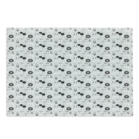 Clown Cutting Board, Vintage Monochrome Pattern with Outline Circus Themed Animals and Acrobats, Decorative Tempered Glass Cutting and Serving Board, in 3 Sizes, by Ambesonne