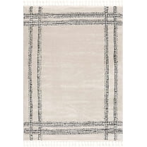 Boutique Rugs Ryuu Bordered High Pile Area Rug - Bone, Black - 6'7" x 9'
