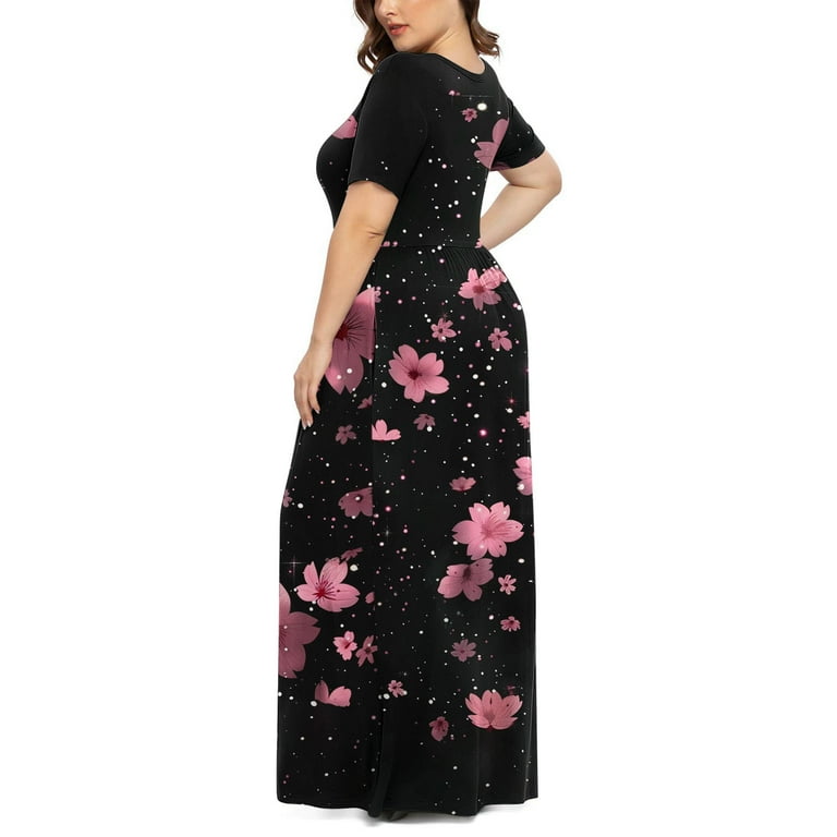 UPPADA Women's Plus Size Maxi Dresses for Curvy Women Summer Short Sleeve  Casual Long Dress Floral Casual Tshirts Dresses Smocked Backless Beach Flowy  Loose Dress with Pockets Multicolor,XXXL - Walmart.com