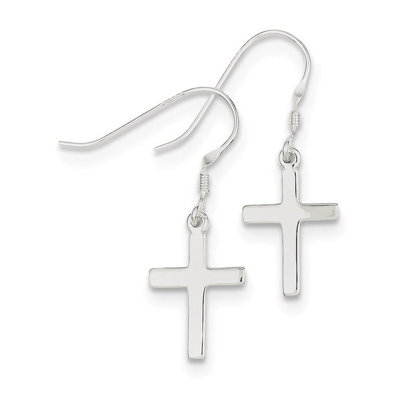 Sterling Silver Polished Cross Dangle Earrings - 1.5 Grams - Measures 31x12mm Wide